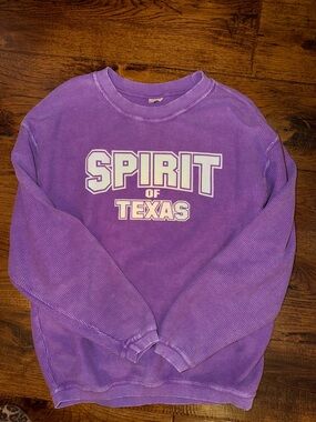 Ribbed Purple 'Spirit of Texas' Crewneck Sweatshirt size large